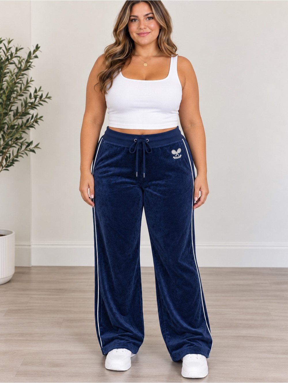 Juicy Couture Navy Velour Track Pants Women’s XL Flare Leg Side Stripe NWT